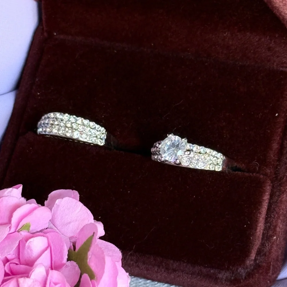 Bridal Classic Silver Duo Rings with Gems